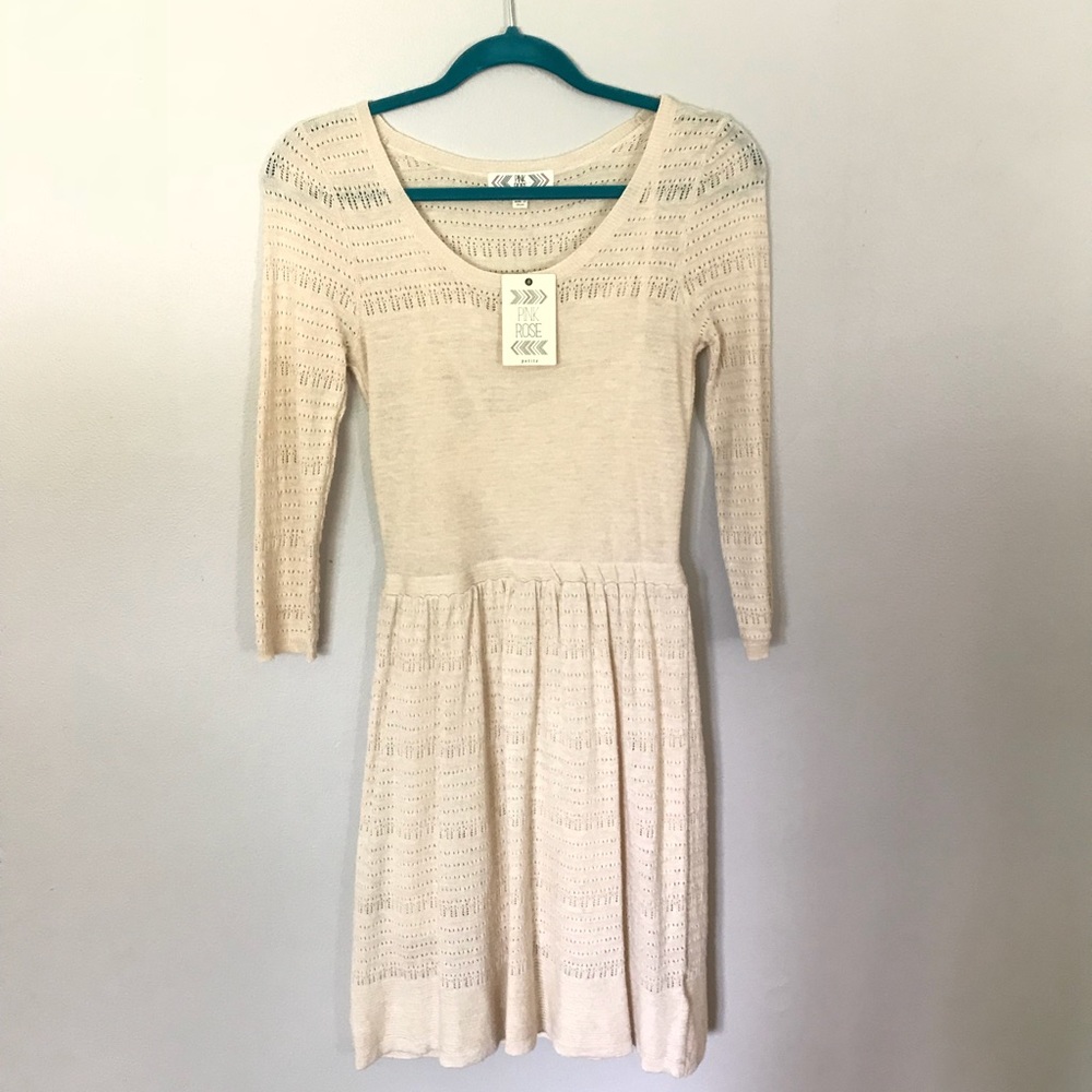 Pink Rose Cream 3/4 Sleeve Dress